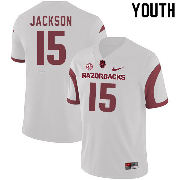 Youth #15 T.Q. Jackson Arkansas Razorbacks College Football Jerseys Sale-White